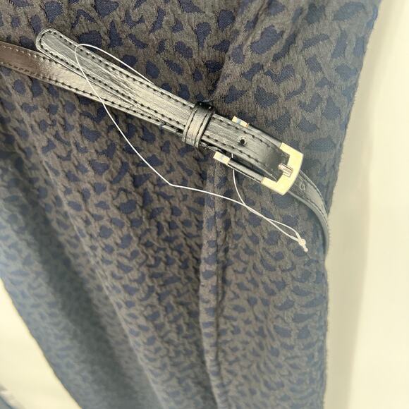 Sharagano Navy & Grey Spotted Long Sleeve Belted Dress 12 - Picture 5 of 10